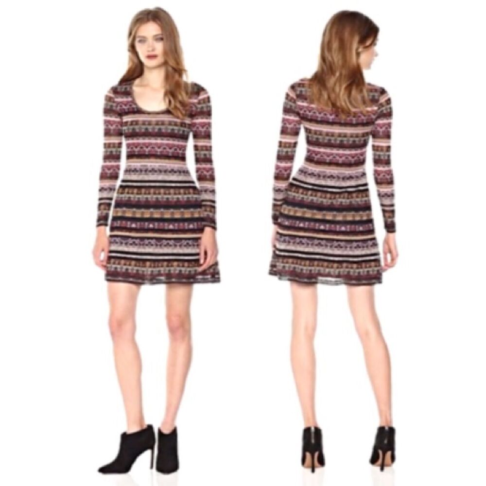 Chelsea & Violet Long-Sleeve Striped Knit Dress - Pink, Black, Brown Bohemian